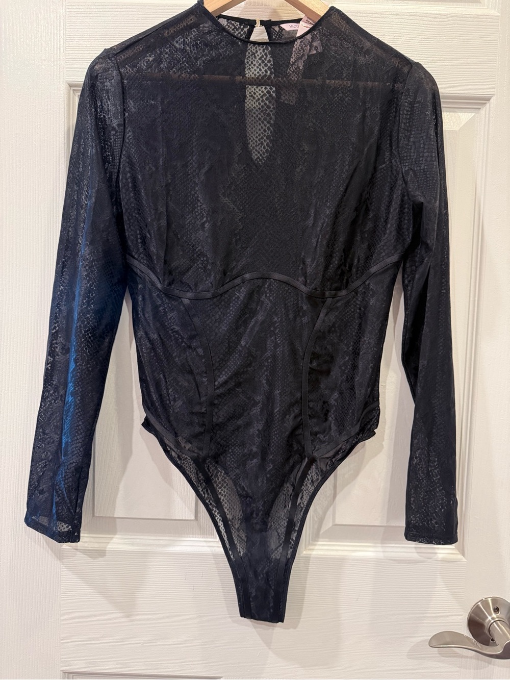 Victoria's Secret Black Long-Sleeve Lace Bodysuit Thong Back